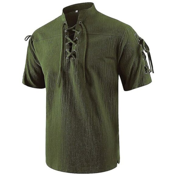 Men’s Renaissance Costume Shirts Short Sleeve Green - Picture 1 of 6